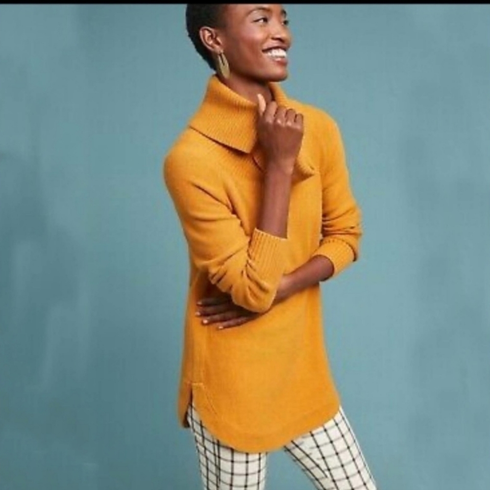 Moth by Anthropologie Brenta Cowl Neck Sweater in Goldenrod Size XS